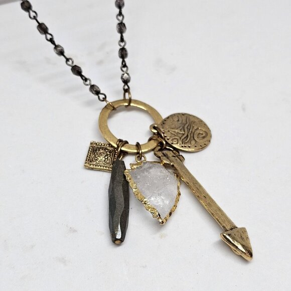 Julio Designs Long Statement Charm Necklace USA Made Gold Tone Chain Necklace - Picture 2 of 12